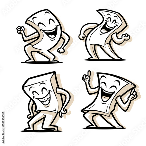 Playful Cartoon Characters Dancing Joyfully with Expressions of Happiness and Excitement