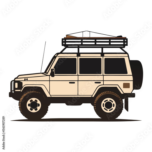 Off road suv silhouette with roof rack for adventure isolated on white background