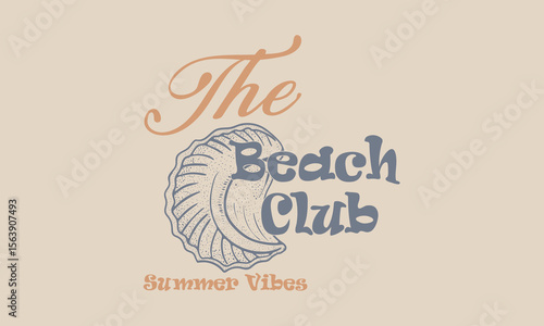 The Beach Club Summer Vibes slogan with college varsity print for graphic tee t-shirt or sweatshirt, and other uses.