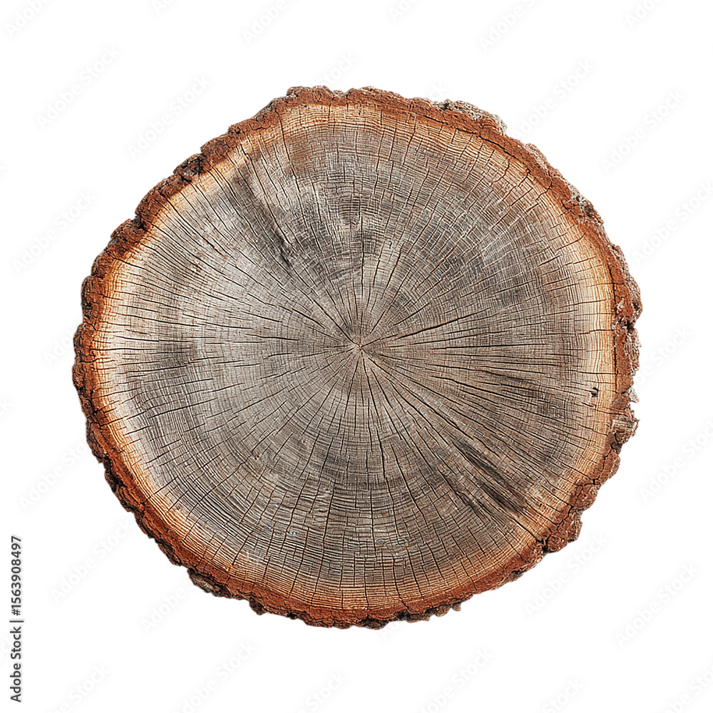 Tree trunk showing growth ring on transparent background Tree trunk showing growth ring on transparent background