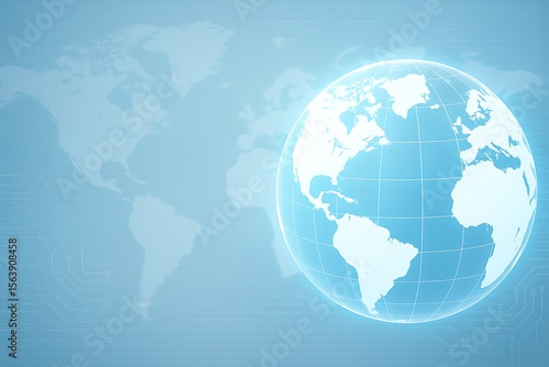 Glowing digital globe with circuitry overlay on a faded world map background