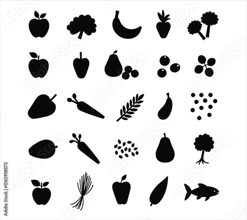 Clean Food Vector Silhouette Icon Set