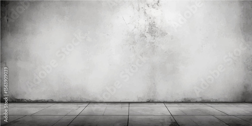 Grunge concrete wall and floor in an empty, dark gray room with a rough, textured cement design