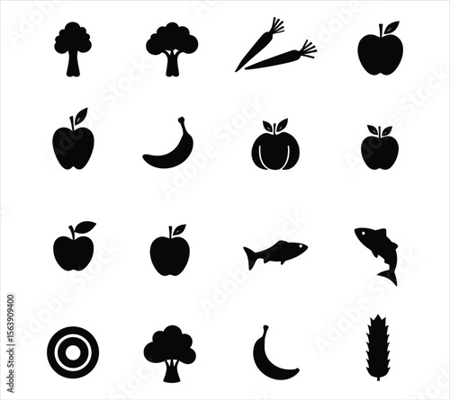Healthy Lifestyle Food Silhouette Icons