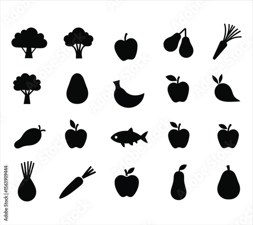 Black Vector Icons of Healthy Clean Foods