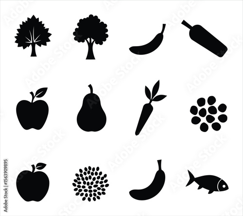 Pure Black Clean Eating Food Icons Collection