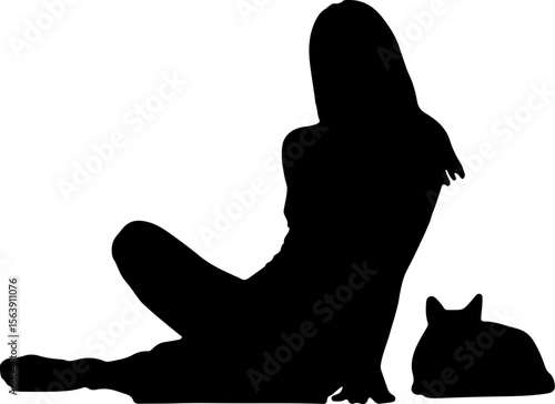 black silhouette of a cat with it's owner
