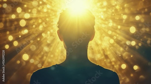 Woman silhouetted against a radiant, golden light background.