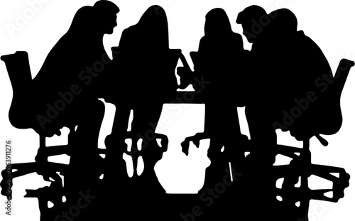 silhouettes of people busy with groupwork 