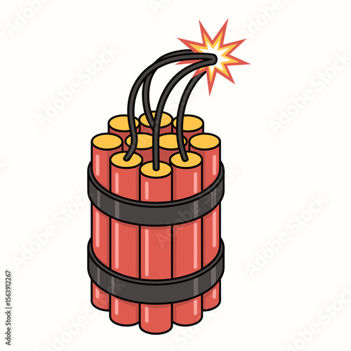 Cartoon Dynamite Bundle Icon  Explosive Bomb Illustration with Lit Fuse