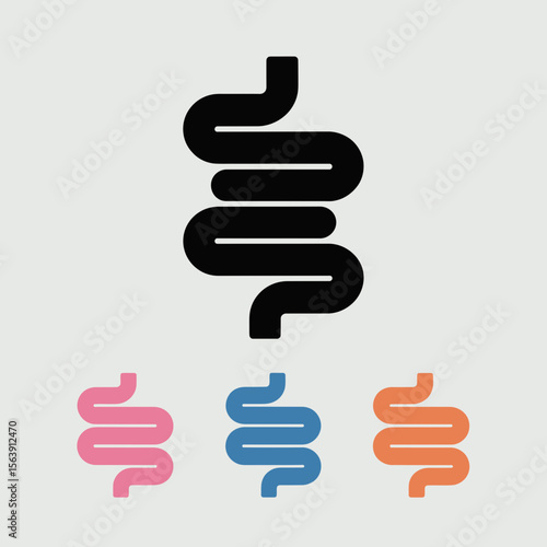 Minimalist Intestine Icon Set Digestive System Symbol in Multiple Colors