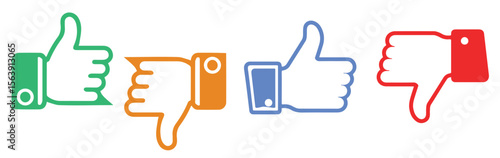 Green orange blue red thumbs up down icons thumbs down like