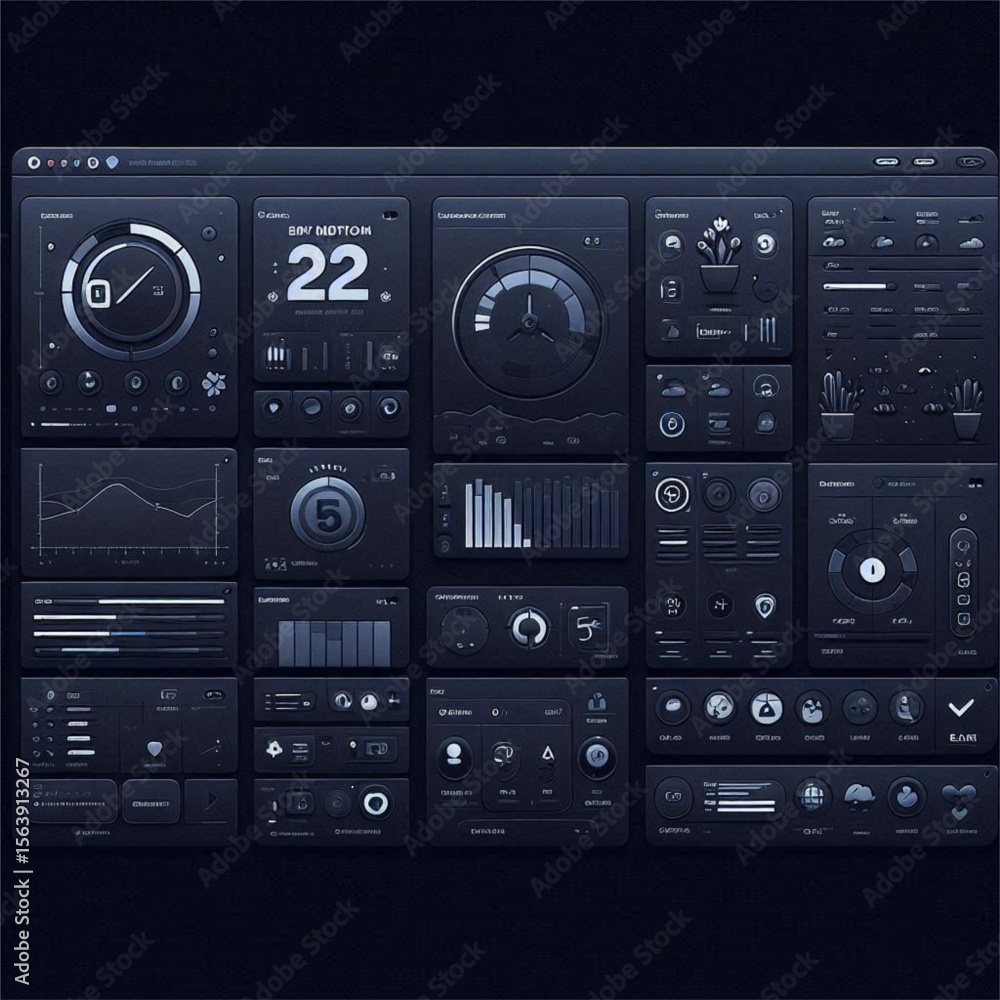 Fototapeta premium Dark Themed Interface – Admin Panel Vector Design