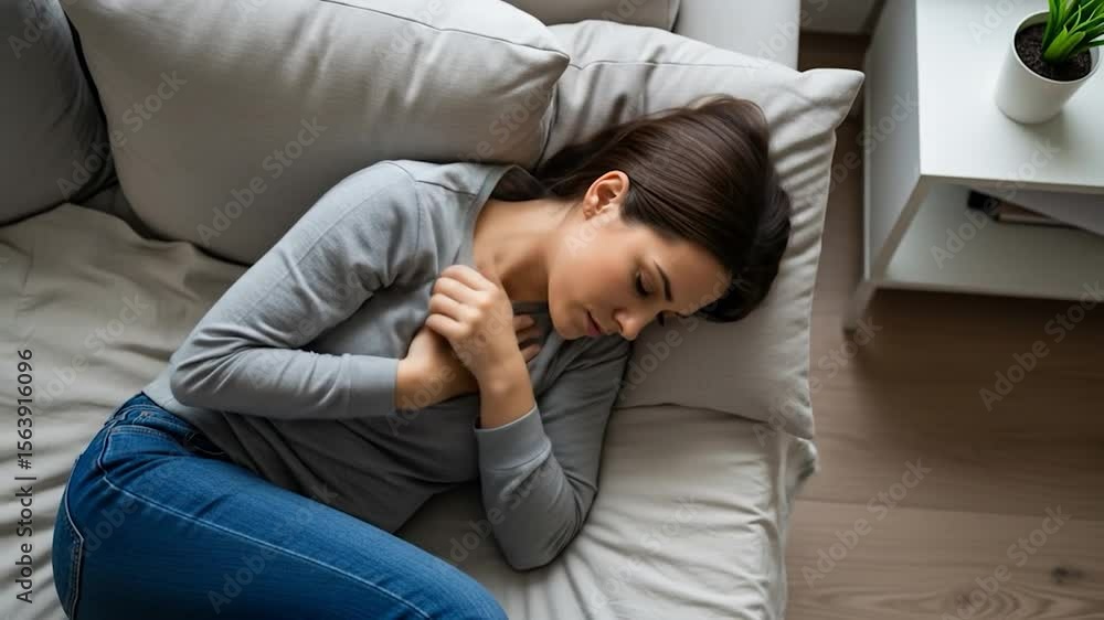 Woman's Emotional Turmoil: Lying on Bed, Feeling Anxious and Depressed Woman's Emotional Turmoil: Lying on Bed, Feeling Anxious and Depressed