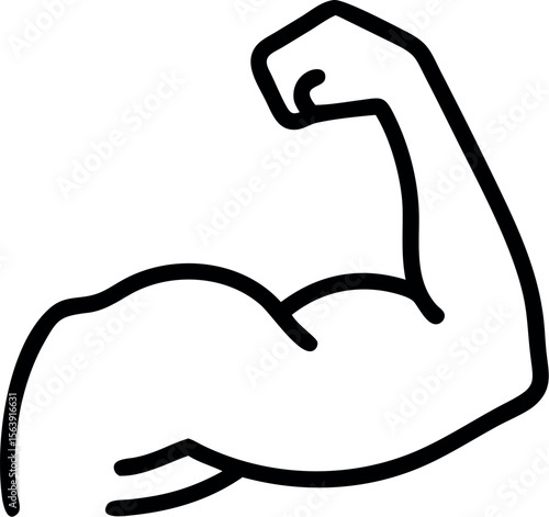 Bold Bicep Illustration: Strong Arm, Black Line Art, Fitness Power Symbol, Motivational Graphic, Vector Design, Muscular Strength Concept,  Workout Icon,  Bodybuilding Image.