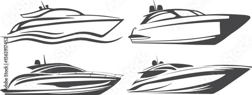 Stylish cruiser silhouette vectors perfect for boat and yacht designs