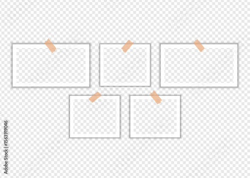 Photo frames with tape on transparent background