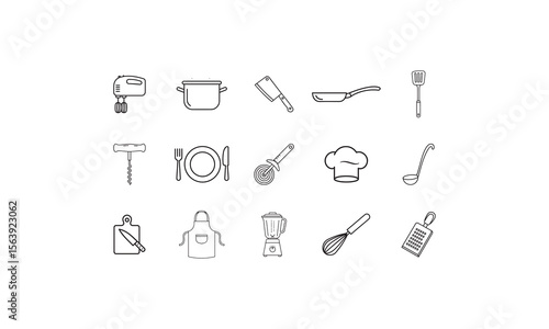 Kitchen Utensils Collection Hand Drawn Line Art cooking tools