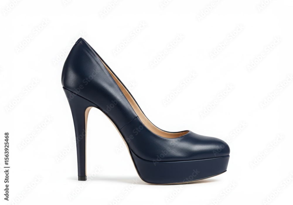 Elegant navy blue high heel shoe on display Elegant navy blue high heel shoe on display