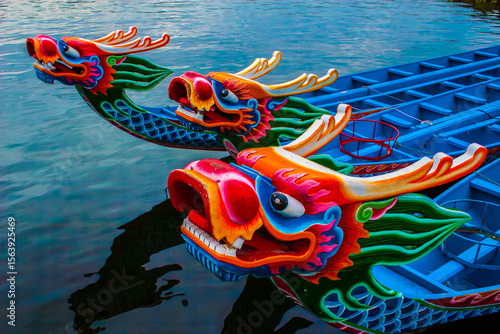 Photography dragon boats on water