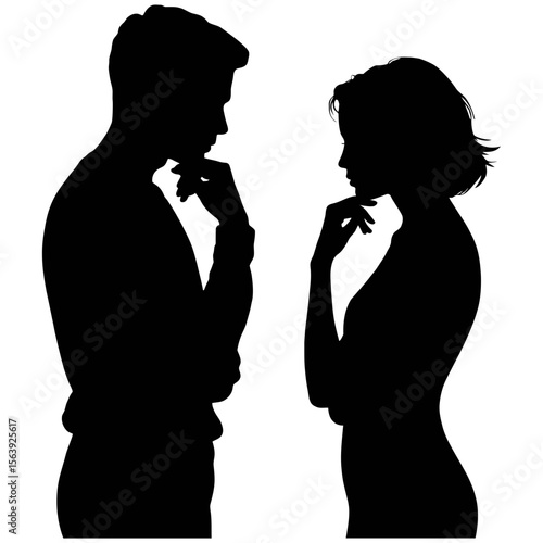 Silhouette of man and woman in thoughtful poses
