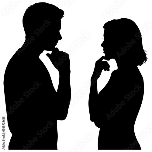 Silhouette of man and woman contemplating together