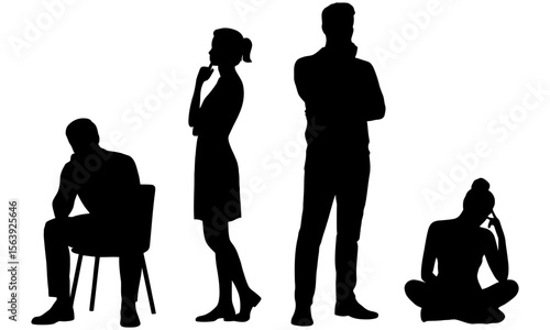 Silhouettes of four people in thoughtful poses