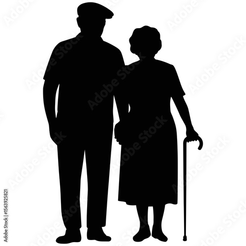 Silhouette of an elderly couple standing together
