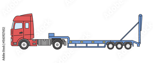 Truck with lowboy trailer. Vector illustration