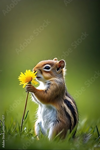 Cute Baby Squirrel Smelling Flower