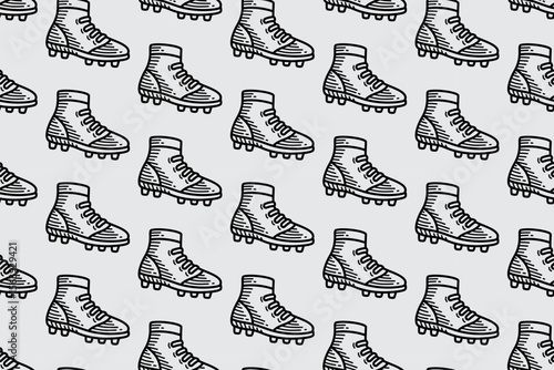 high cut shoes rugby pattern. american football cleats vintage repeat seamless pattern wallpaper. grey background with rugby footwear sporty outline illustration for sport themed merchandise