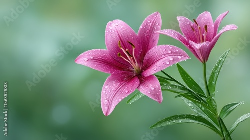 Exquisite pink flowers adorned with sparkling water droplets, a closeup view of nature's beauty