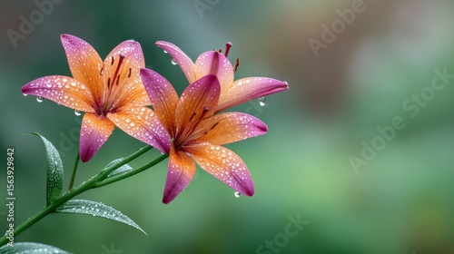 Macro water droplets on a flower, closeup of nature's delicate beauty and glistening petals