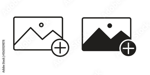 Add photos icon solid style. Flat vector illustration.