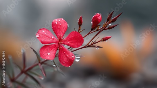 Macro photography of a red flower with glistening water droplets, stunning display of nature's beauty