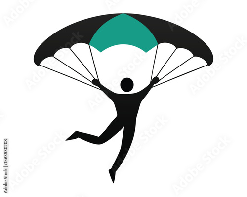 Silhouette of a person with open parachute depicting freedom adventure and skydiving concept. parachute, skydiver, skydiving, silhouette, person.