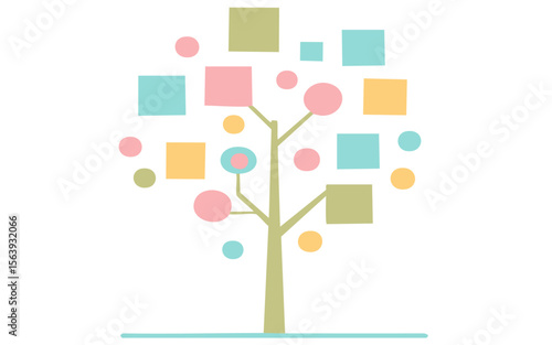 albero realizzato con elementi circolari e rettangolari dalle forme geometriche astratte e surreali - formato vettoriale