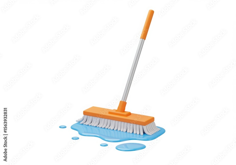 Broom cleaning up a puddle of water Broom cleaning up a puddle of water