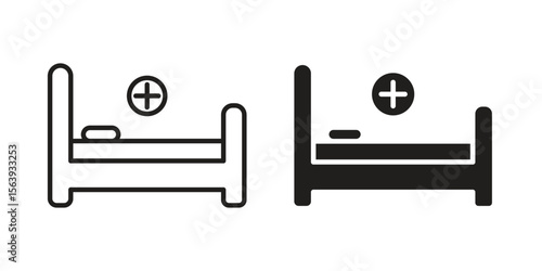 Hospital bed icon solid style. Flat vector illustration.