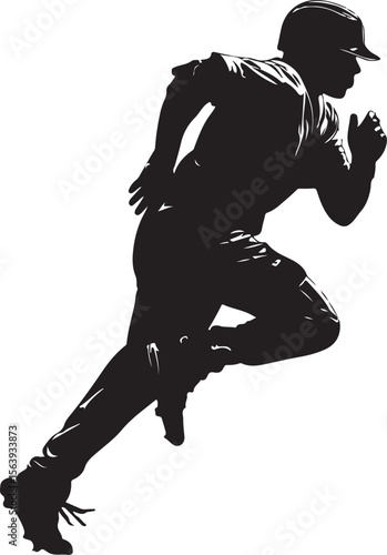 Baseball Player Running and Leaning Forward Silhouette Vector Illustration on Transparent Background