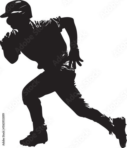 Baseball Player Running and Leaning Forward Silhouette Vector Illustration on Transparent Background