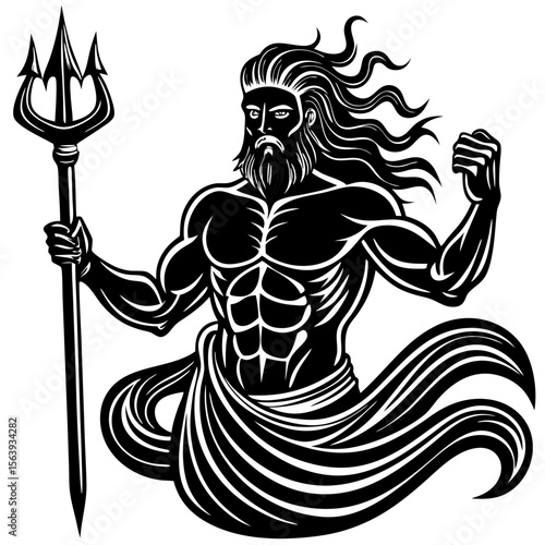 Mythical Poseidon with Trident Illustration
