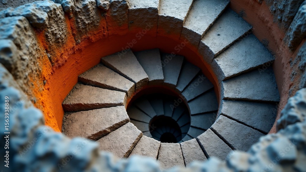 Obraz premium Spiral Staircase Inside Ancient Stone Well