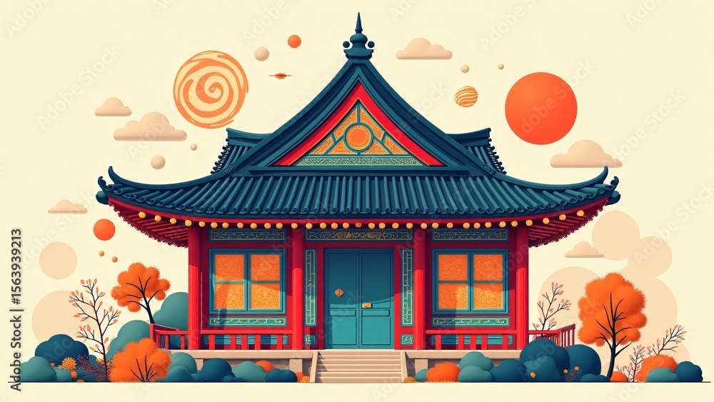 Fototapeta premium Traditional Chinese Temple With Ornamental Details