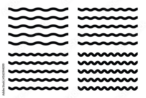Vector wavy and zigzag horizontal underline. Waves line set. Set of wavy lines. Wave line set. Vector water waves. 