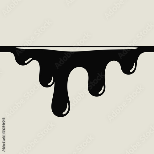 Abstract black liquid dripping down from a horizontal line on a light background