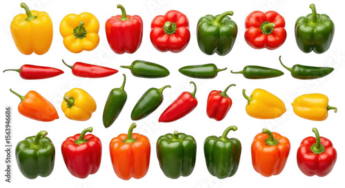 Assorted Colorful Bell Peppers and Chili Peppers for Culinary Creations, isolated on a transparent background