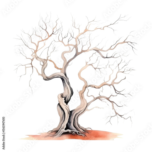Halloween bare twisted tree in watercolor style