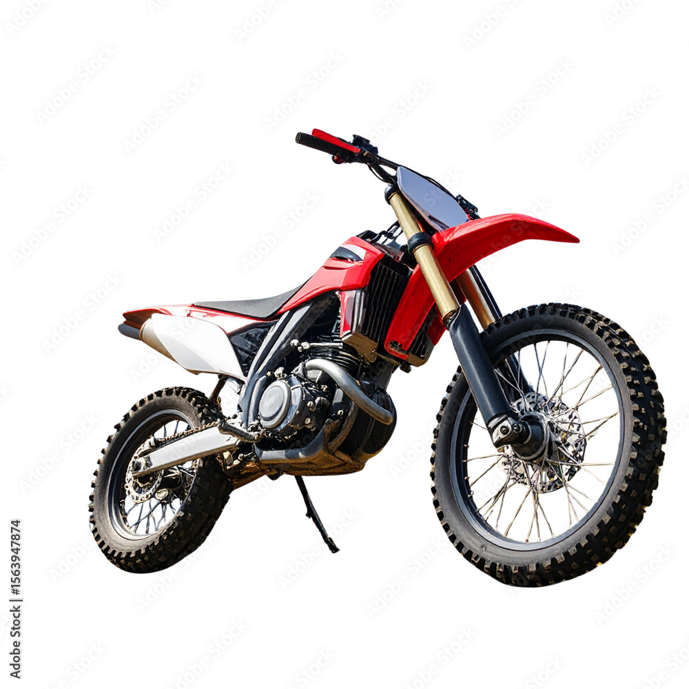 High-Resolution Red Off-Road Motorcycle in Action Pose, Perfect for Extreme Sports and Adventure Themes. High-Resolution Red Off-Road Motorcycle in Action Pose, Perfect for Extreme Sports and Adventure Themes.