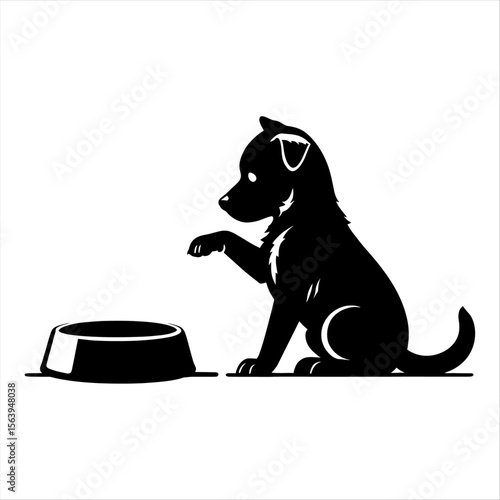 Dog eating  from bowl happily different style t-shirt design